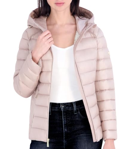Michael Kors Women's Packable Puffer Jacket, Lightweight Down Alternative, Beige, X-Large