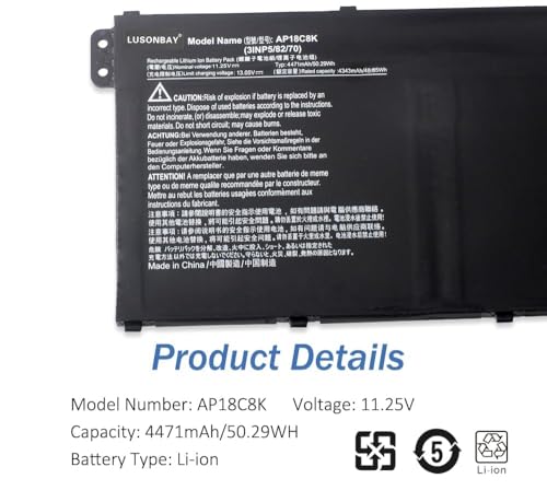 AP18C8K batterie de rechange 50,29Wh durable pour notebook Acer - 4