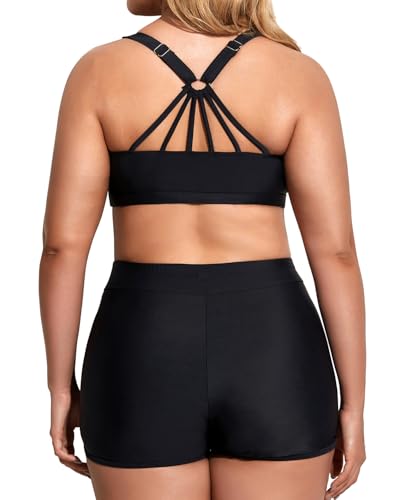 Image of Holipick Women Plus Size Swimsuits - Athletic 3 Piece Tankini with Shorts