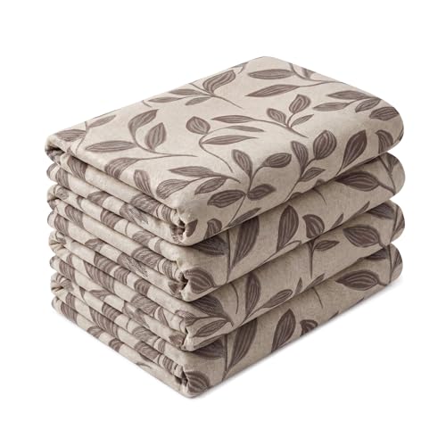 SUPERIOR Room Darkening Blackout Curtains, Modern Boho Leaves Thermal Drapes for Kitchen, Bedroom & Living Room, Window Panels with Grommet, Set of 4, 42" X 63", Espresso