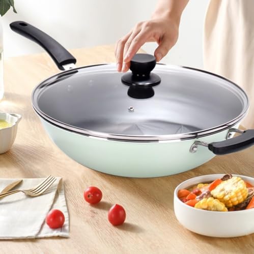 Wok de aleación de aluminio verde con tapa de vidrio 28 cm miniatura 3
