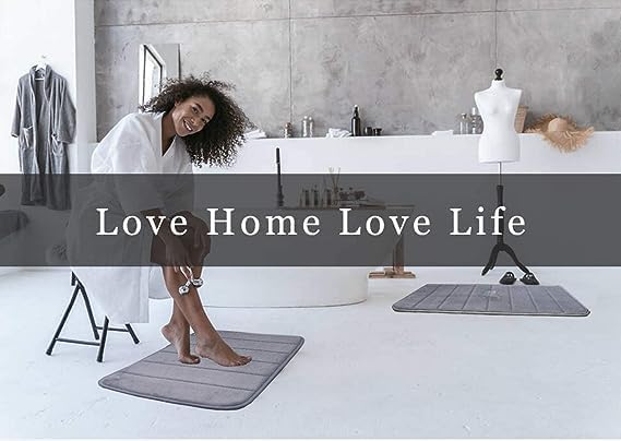 Dhamee Memory Foam Bath Mat Large | Door mat | Water Absorption, Soft and Comfortable Shower Mat Hall Absorbent Pad Anti-Slip Foot Pad Household Striped Fashion Bathroom Absorbent (50X80) 2