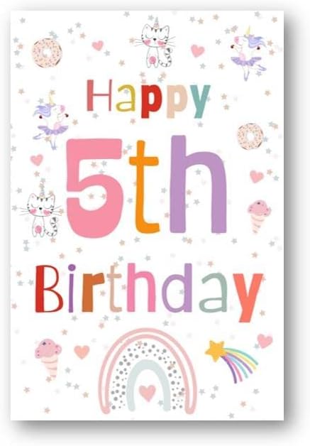 Second Ave 5th Birthday Age 5 Unicorn Cat Ice Cream Children's Kids Happy Birthday Card Greetings Card for Girls