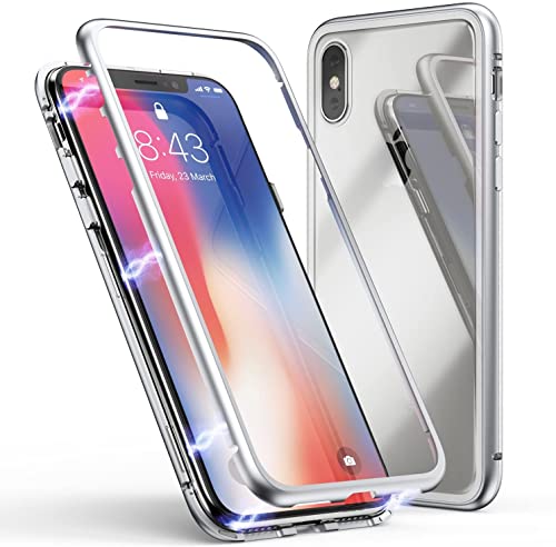 Carcasa de cristal templado para iPhone 12 Pro magnética transparente protección integral (blanco)