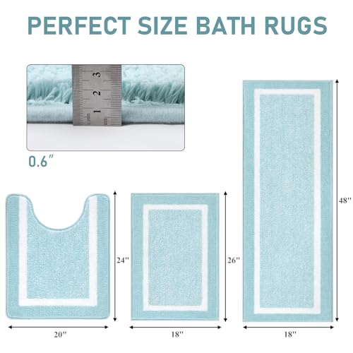 Pauwer 3 Piece Bath Mat Set, Non Slip Plush Mats, Absorbent Shaggy Rug Set with U-Shaped Contour Toilet Mat for Bedroom, Living Room