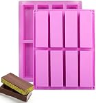 Silicone Granola Bar Mold, 2 Pack 8-Cavity Rectangular Nutrition/Cereal/Energy Bar Maker Molds for Chocolate Truffles Ganache Bread Brownie Cornbread Cheesecake Pudding Butter Mould (Purple)