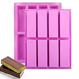DIFENLUN Silicone Granola Bar Mold, 2 Pack 8-Cavity Rectangular Nutrition/Cereal/Energy Bar Maker Molds for Chocolate Truffles Ganache Bread Brownie Cornbread Cheesecake Pudding Butter Mould