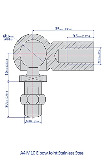 Bansbach Easylift 560 A4 M10 Stainless Steel Elbow Joint Endfitting, Stainless Steel, Right Hand Thread