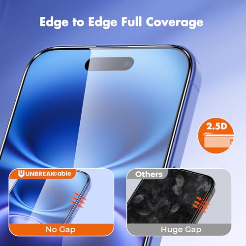 UNBREAKcable for iPhone 16 Screen Protector, 3-Pack Full Coverage Tempered Glass [Military Grade Shatterproof] [9H Hardness] [Easy Installation Frame] [Bubble Free] for iPhone 16 6.1" by UNBREAKcable - Used condition - Image 3