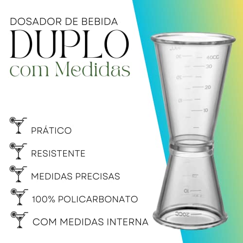Dosador Drink Duplo em Policarbonato 30x50ml com medida interna, transparente, Profissional e Resist