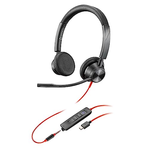 Poly Blackwire 3325 Wired Headset – Flexible Microphone Boom – Hi-fi Stereo - PC/Mac/Mobile - Certified for Microsoft Teams