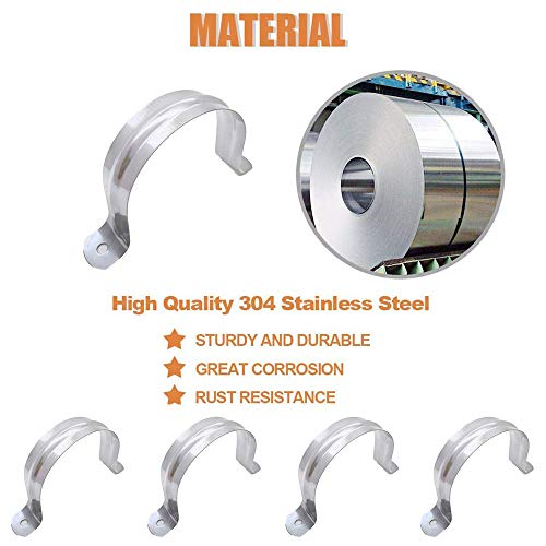 6 Inch Two Hole Strap U Bracket, Stainless Steel Tube Strap Tension Clip Assortment Kit Heavy Duty Rigid Pipe Strap Clamp For The Inner Diameter Of Water Pipe Is 6 Inch (185Mm) #TOP3