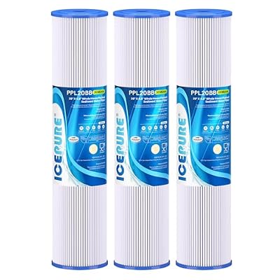 ICEPURE 20 Micron 20" x 4.5" Whole House Pleated Sediment Filter for Well Water, Remove Rust, Chlorine, Replacement Cartridge for ECP5-BB, AP810-2, HDC3001, SPC-45-1005 CP5-BB ECP1-20BB S1-20BB, 3PACK