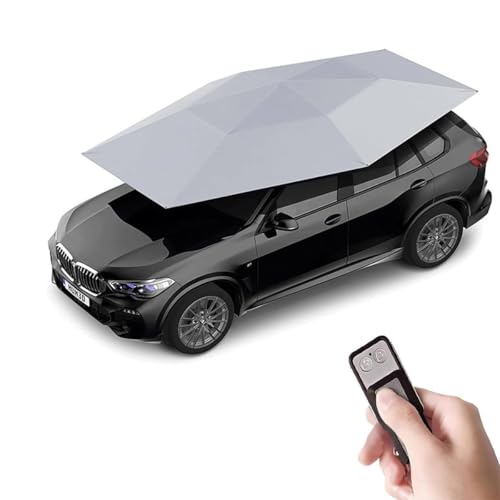 Universal Car Tent Movable Carport, Outdoor Automatic Auto Cover Waterproof Car Sun Shade Umbrella Tent Anti-UV Protection Windproof Oxford Cloth,Silvergray-4.5x2.3m
