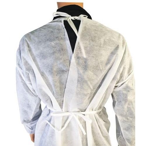 PLUS SANTE - 60x Surblouses Jetables Blanches, Manches Longues, Protection Chirurgicale Résistantes et Imperméables, Polypropylène Épais Non Tissé, Unisexe, Taille Unique