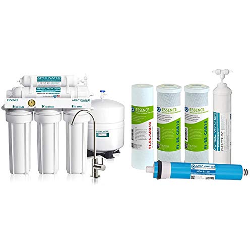 APEC Water Systems Essence Series Top Tier 5-Stage Drinking Water Filter System & 50 GPD High Capacity Complete Replacement Filter Set for Essence Series Reverse Osmosis Water Filter System Stage 1-5