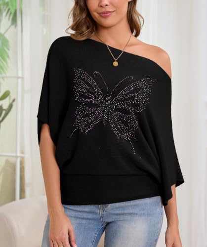 Image of MAKARTHY Womens Batwing Sleeves Knitted Dolman Pullovers Boat Neck Tops Sweatershirts
