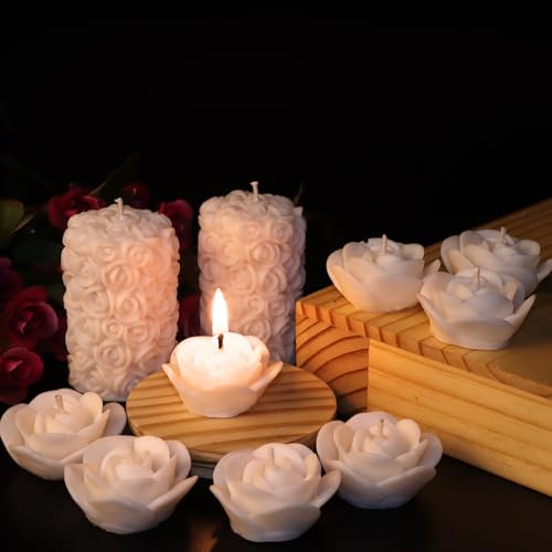 Image of Wax Scented Candles For Home Decor, Coconut Vanilla Fragrance, Pillar And Floating Candles Combo, White Colour, Pack Of 10, 4 X 7 Cm