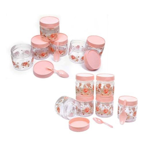 Image of Airtight Container Set, Plastic Container for Kitchen Storage Set, Small Spice and Grocery Storage Jar Box with Spoon, masala box storage organizer for pantry (Pink, 200 ml - 12 Piece)