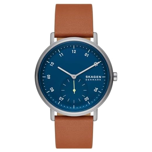 Skagen Kuppel Reloj para Hombre, Movimiento cronógrafo de Cuarzo con Correa de Acero Inoxidable o Piel, Marrón y Azul, 44MM