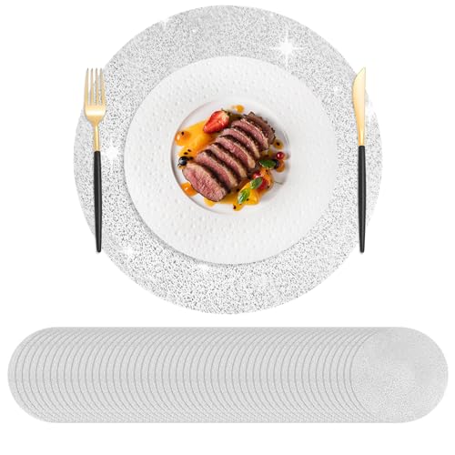 Hysenm 50 St&uuml;ck Einweg-Tischsets, Silberfarben 33 cm Rund Ultrad&uuml;nn, Foliennetz Gepresste Tischdeckchen, Einweg-Platzdeckchen f&uuml;r Heimdekoration, Esstisch, Hochzeit, Geburtstag, Party