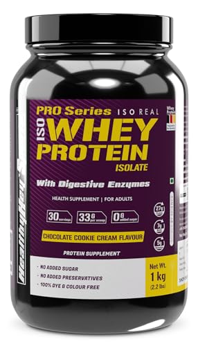 Image of HealthyHey Sports ISO Whey Protein - ISOReal (Sourced From Germany) - 90% Protein with Digestive Enzymes - (Chocolate Cookie Cream flavoured - 1 kg)