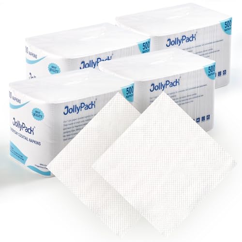 JollyPack 2000 Count White Beverage Napkins - 1-Ply 4.9 x 4.9 Folded Bulk Cocktail Napkins Paper...