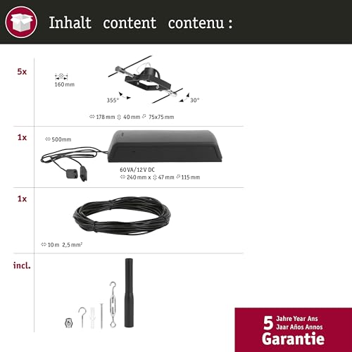 Sistema Di Illuminazione A Funi Paulmann Wire Mac Ii, A 5 Luci, 5 M, Nero - 4