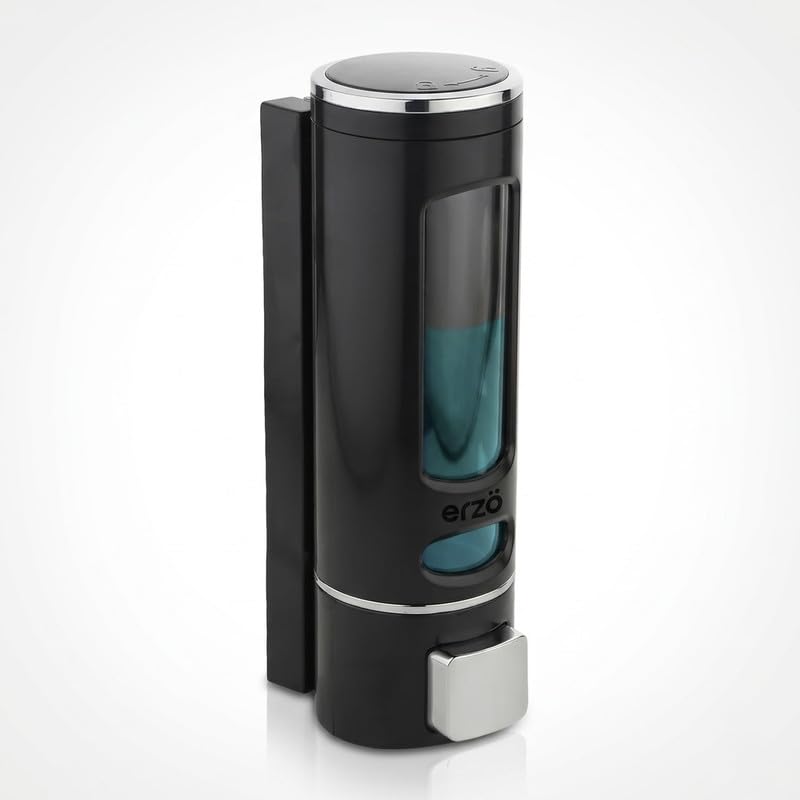 Erzo Wall Mounted Soap Dispenser (Pack of 6) for Bathroom & Kitchen, Refillable Liquid Soap Holder with Transparent Window, Push Button, Drill or Adhesive Installation,Capsule,Black-image-48
