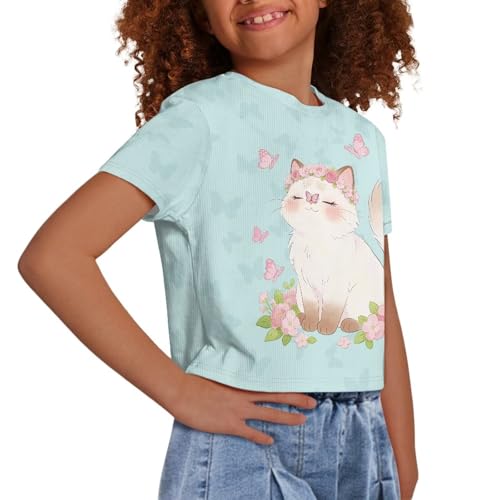 Image of Girls Fashion Crewneck Tee Shirts Casual Short Sleeve Crop Top Summer Outfits 5-14 Year