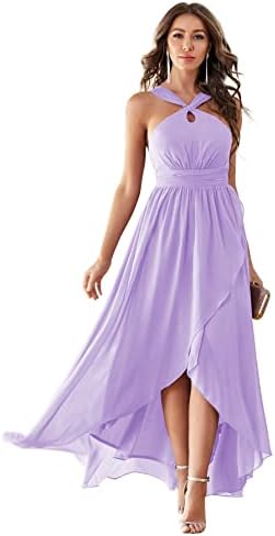 YMSHA Women's Halter Bridesmaid Dresses High Low Aline Ruffle Bohemian Formal Dresses for Evening Lilac 4