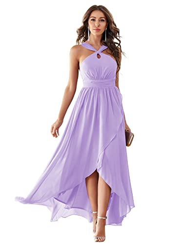 Ymsha Women's Halter Bridesmaid Dresses High Low Aline Ruffle Bohemian Formal Dresses For Evening Lilac 4 #TOP3