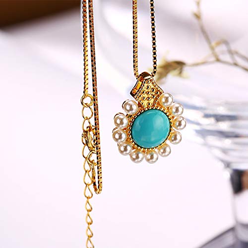 Collana con Pendente in Argento 925 con Perle intarsiate di Turchese Naturale