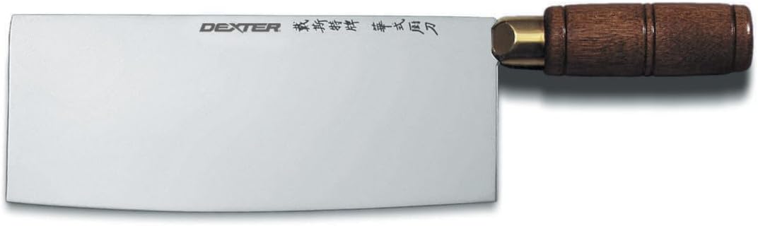 Dexter Russell 5178 Traditional 08020 Chinese Chefโs/Cookโs Knife, 8" x 3-1/4" High Carbon Steel Blade, Hardwood Handle with Brass Ferrule, Wide Straight Edge Vegetable Chopper, Made in USA