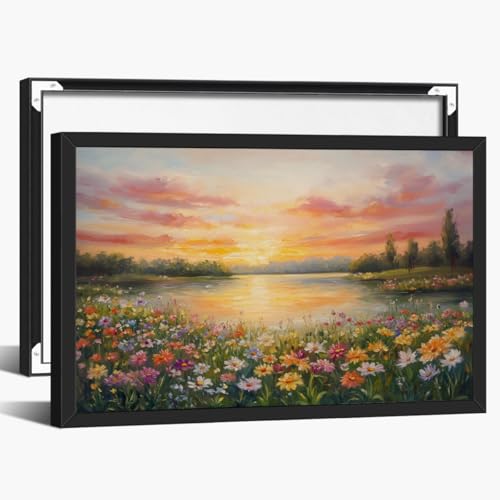 Trendy Canvas Print Wall Art Boho Spring Sunset Wildflowers Vintage