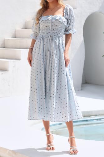 Image of R.Vivimos Women Summer Half Sleeve Cotton Ruffled Vintage Elegant Backless A Line Flowy Long Dresses