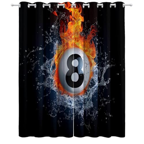Cortinas Azul Rojo Opacas con Ojales,Cortina con Estampado Bola de Billar Fuego y Agua, con Ojales Térmica Aislante Opaca para Dormitorio o Salón 117An x 138Al cm (2 Paneles)
