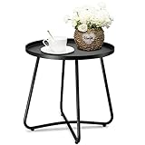 TeoKJ Outdoor Side Tables, Anti-Rust Metal Outdoor End Table, Small Patio Table Round End Table Outdoor Table for Garden Balcony Yard Porch Patio Lawn Black