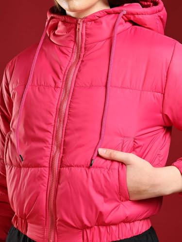 Image of KOTTY Women's Solid Full Sleeve Zipper Hooded Neck PuffercJacket