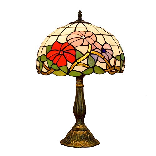 Aioneer 12 Inch Tiffany Stained Glass Morning Glory Table Lamp European Retro Simple Creative Stained Glass Living Room Dining Room Bedside Desk Lamp