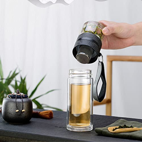 Natudeco Tea Infuser Water Bottle Double Walled Glass Tea Separation Bottle Portable Travel Water Flask Sports Leak Proof Fruit Infuser Mug for Home Office Outdoor