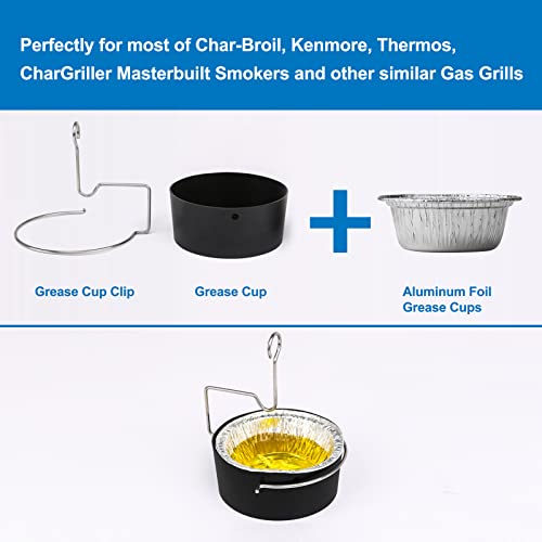 Image of Uniflasy Grill Grease Tray Cup and Grease Clip fits CharBroil /Kenmore Gas Grill, Grease Tray with Aluminum Foil Liner (15Pack), Grease Catch Cup for Masterbuilt 30 inch & 40 inch, Kenmore and More Grills