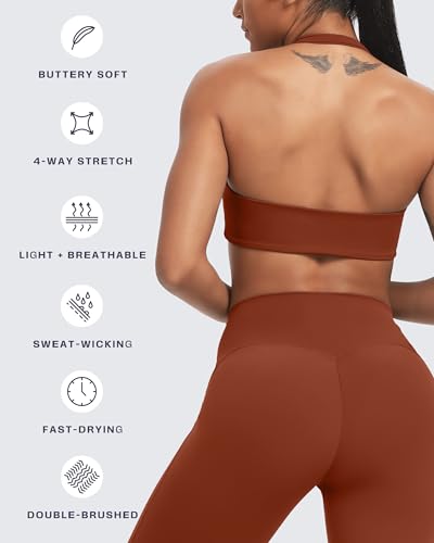 Image of Aoxjox Women's Workout Sports Bras Fitness Taylor Scrunch Halter Bra Yoga Crop Tank (Cherry Mahogany, Small)