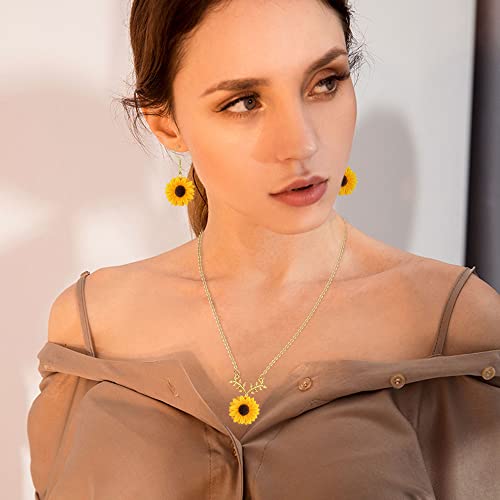 HAIAISO Sunflower Dangle Drop Earrings Sunflower Necklace for Women Handmade Sunflower Jewelry Set Gift3