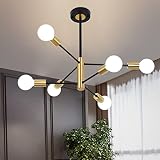HUMHOLD 6-Light Modern Sputnik Chandelier, Mid Century Black Gold Ceiling Chandeliers,E26 Base,Branc