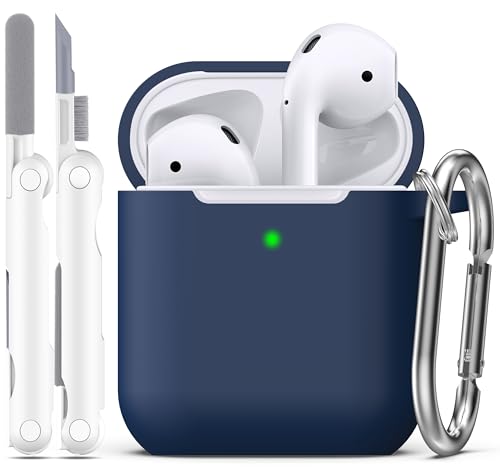 R-fun Compatible con Funda AirPods 2 generación 2019, 1 Gen 2016 Funda con Kit de Limpieza y Llavero, Funda Protectora de Silicona Suave para Apple AirPods, Azul Medianoche