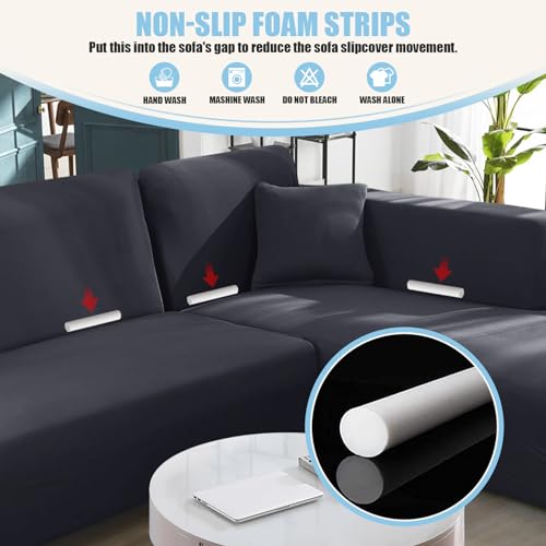 Sectional Couch Covers L Shape Sofa Covers Super Stretch 2pcs Sofa Slipcovers for 3 + 3 Seaters Sectional Chaise Slipcover with 2pcs Pillow Covers for Pets Kids, Dark Grey - Image 5