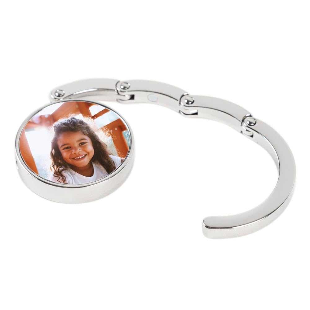 Ocadeau Gancio portaborse personalizzato – Modello rotondo in metallo argentato – Accessorio elegante e idea regalo unica per donna