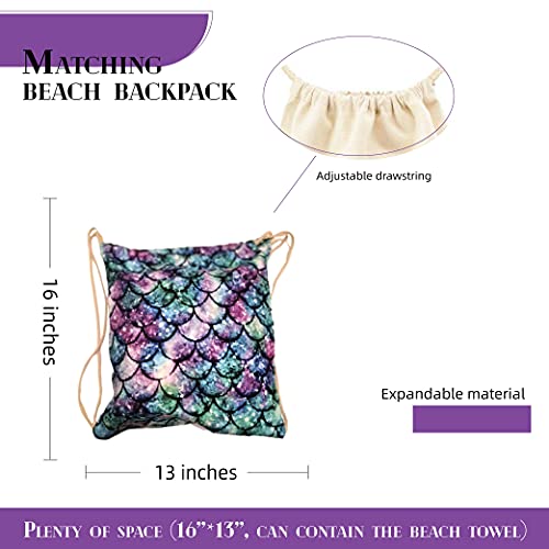 Abound Lifestyle Large Round Microfiber Beach Towel Blanket With Tassels, Soft Absorbent Fast Dry, Comes With Matching Backpack (59''59'')… (Mermaid) #TOP5