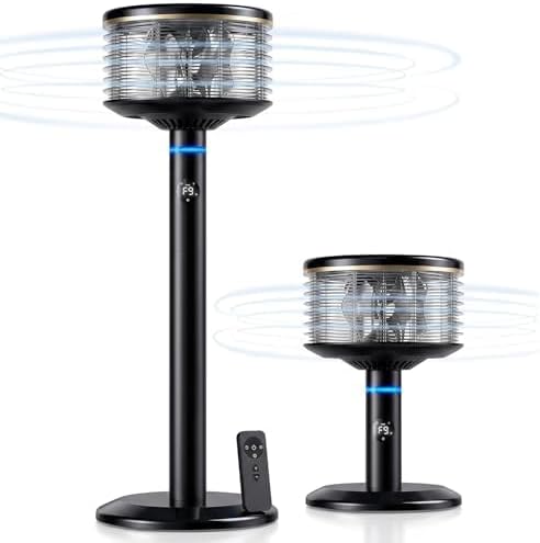 Spin360 360° Fan, Height-Adjustable Floor & Table Fan (Black) | Touchscreen, 9 Speeds, Timer & Ambient Light for Bedroom, Living Room, Office with Aromatherapy Scent Pods